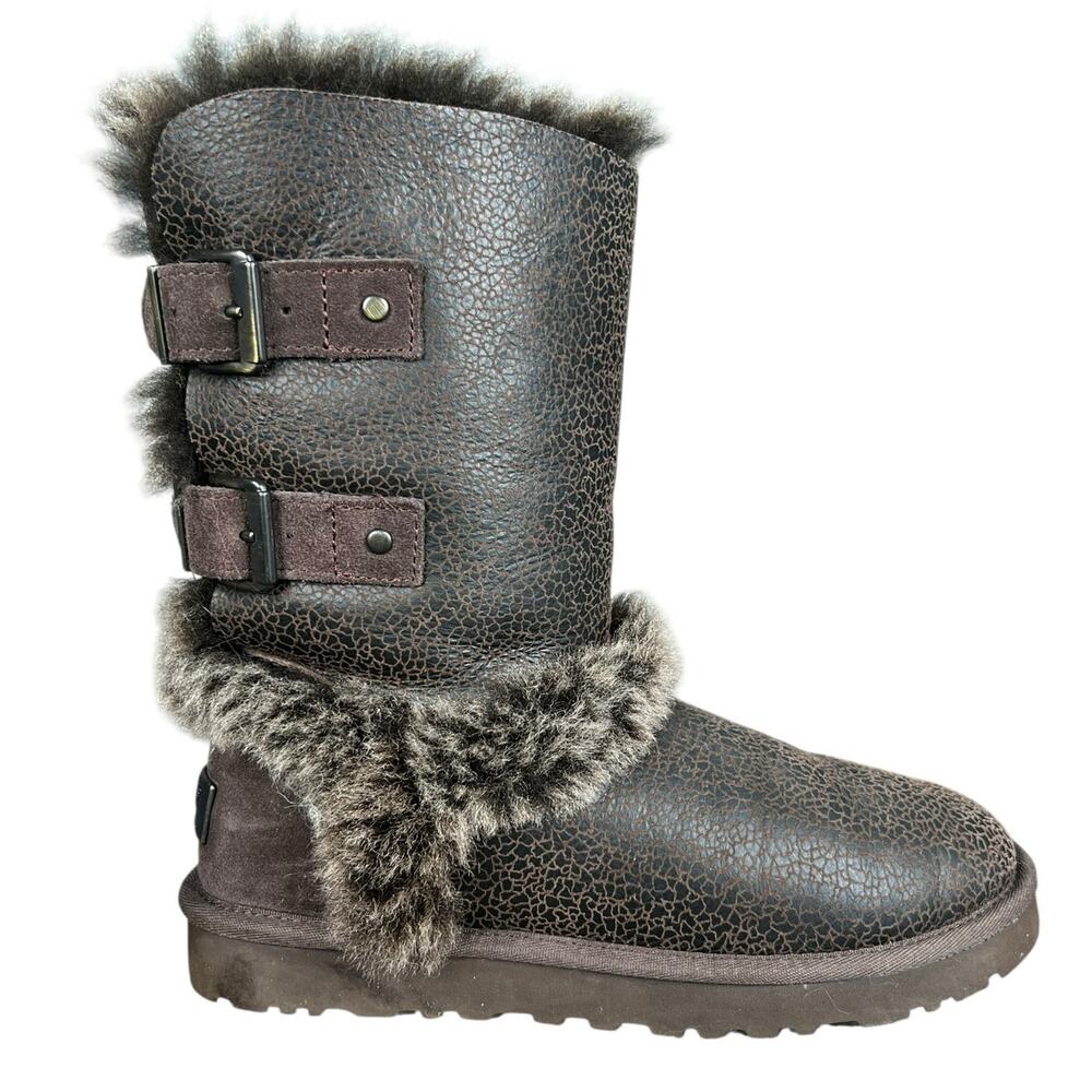 Ugg Women’s Skylah Brown Leather Bomber Shelling Winter Boot Size Us 7